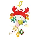 ElapseGlow Crab Baby Toy - Clip-On Hanging Sensory Toy for Car Seat, Stroller, Gym with Squeaker, Crinkle, Rattle, Mirror & Teether | Soft Plush 18 Months Infant Developmental Toy for Tummy Time (Red)