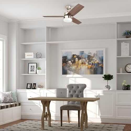 Prominence Home Reston, 42 Inch Modern Farmhouse LED Ceiling Fan with Light, Pull Chain, Dual Mounting Options, Dual Finish Blades, Reversible Motor - 51014-01 (Brushed Nickel) - Image 2