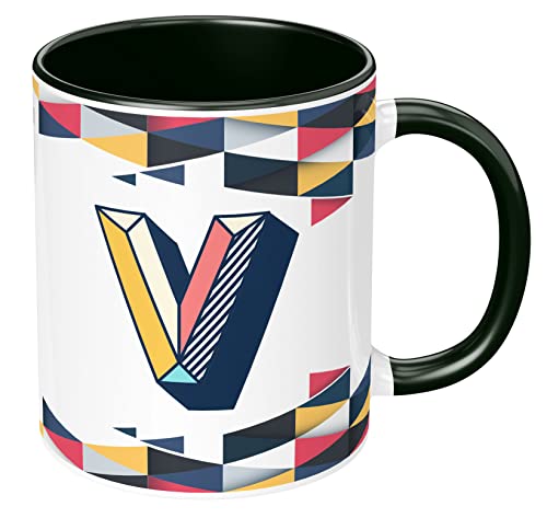 Image of 3D Colorful Alphabet Letter V Printed Coffee Mug For Girls Boys Friends Love Kids Best Gift For Birthday Anniversary Initial Letter V (Microwave Safe Ceramic Tea Coffee Mug-350ml) - ABV3TM2 67