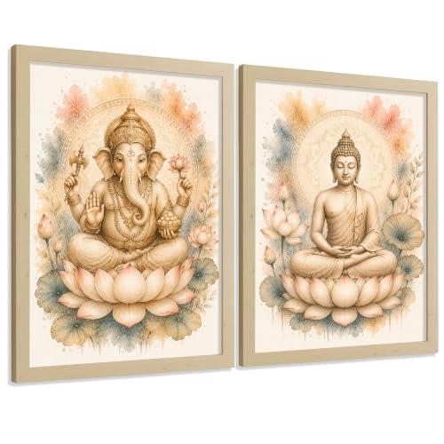 Nacnic Láminas decorativas de Buda y Ganesha con Arte Acuarela Boho Suave