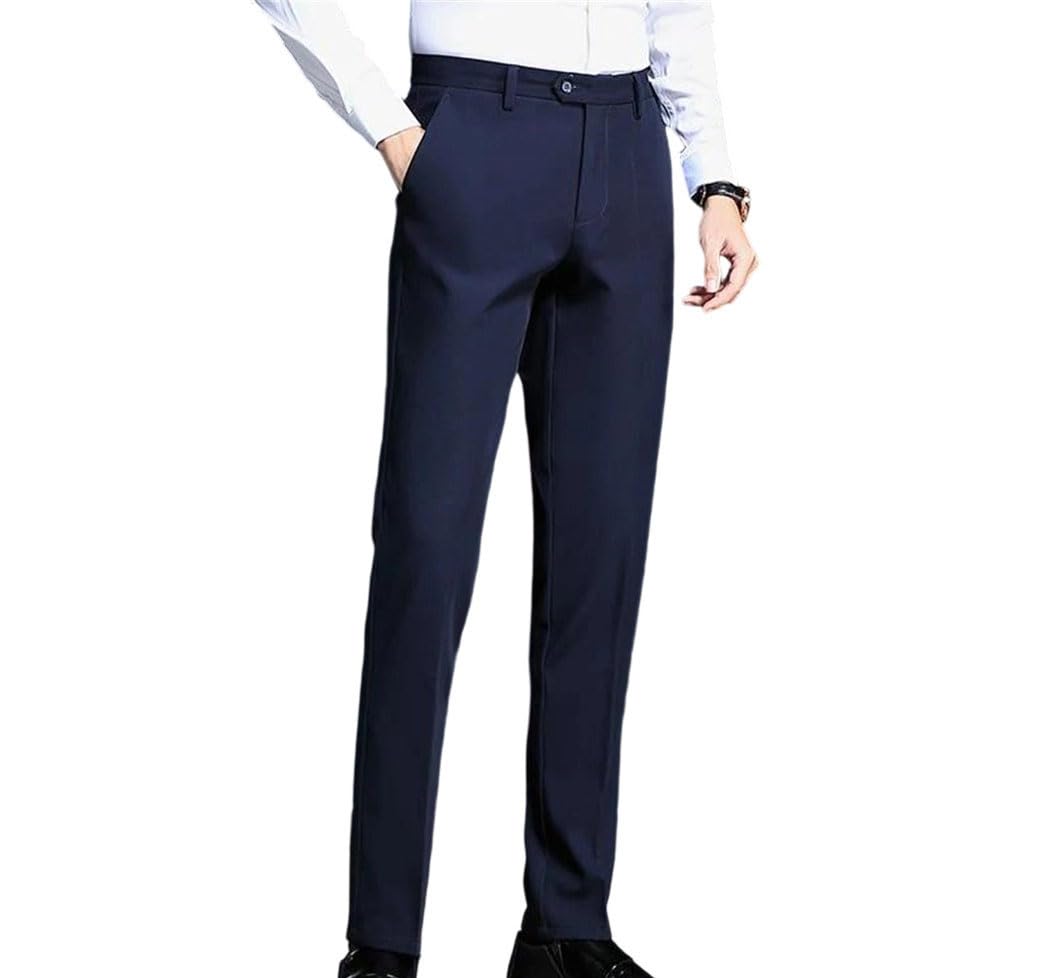 Men High Waist Straight Suit Pants Wrinkle Resistant Business Office Dress Trousers