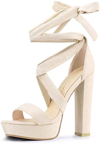 Allegra K Women's Lace Up Beige Platform Block Heels Sandals - 9 M US