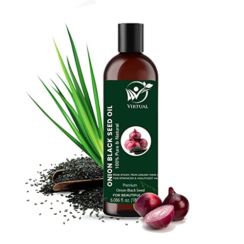Image of VIRTUAL Pure Essential Oil For Stronger Hair, Body Skin Care, Moisturizing Dry Skin, Eyelash and Nails Cold Pressed Oil With No Mineral & Silicones (180 ML Pack of 2, Onion Black Seed Oil)