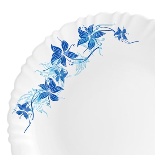 Image of Cello Opalware Dazzle Series Blue Swirl Dinner Set | Microwave & Dishwasher Safe | Light-Weight & Thermal Resistant | Crockery Set for Dining & Gifting | 22 Units