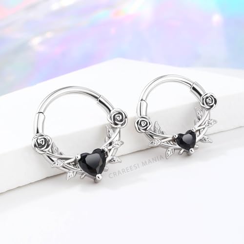 CM Crareesi Mania Rose Septum Rings 16G Septum Piercing Jewelry 316L Stainless Steel Daith Earrings Heart CZ Helix Cartilage Conch Piercing Jewelry for Women2