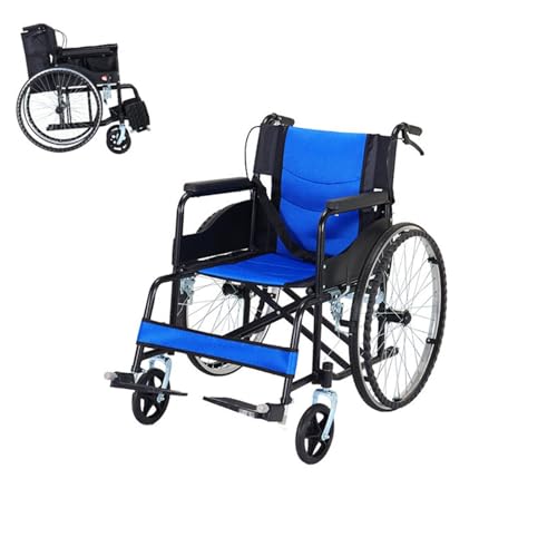 折りたたみ式スポーツ用車椅子、軽量折りたたみ式自走式車椅子、ハンドブレーキ付き軽量車椅子、屋外、自宅、旅行用(Blue)