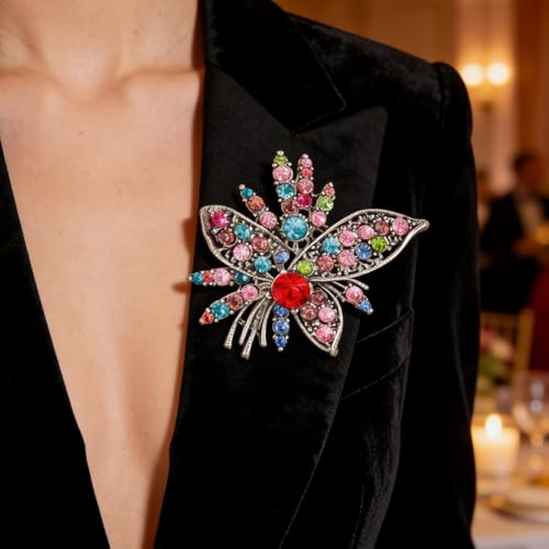 Image of Rhinestone Sunflower Brooch Pin for Women Red Black Purple Large Flower Broochs Snowflake Brooch Marquise Wreath Brooches Jewelry
