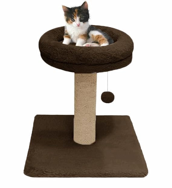 Image of Fur Activity Cat Tree Scratching Post with Natural Sisal Tower for Kittens and Cat (Brown)