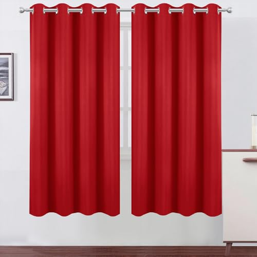 Image of LEMOMO Blackout Curtains 66 x 72 Inch Long Bright Red Curtains Set of 2 Panels Room Darkening Curtains for Bedroom and Living Room