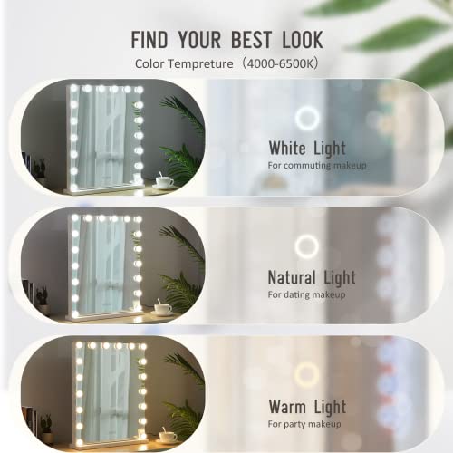Vanity Mirror Makeup Mirror With Lights, 3 Color Lighting Modes, Large Hollywood Lighted Makeup Mirror With 18 Dimmable Led Bulbs, Usb Charging Port, L23 X W19 Inch Smart Touch Control #TOP2