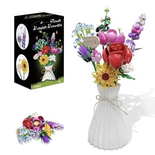Taojiyuan Flower Bouquet Building Toys for Kids,Botanical Collection with 10 Unique Blooms, DIY Artificial Flowers Building Blocks Set for Home & Office Décor,Ages 6+
