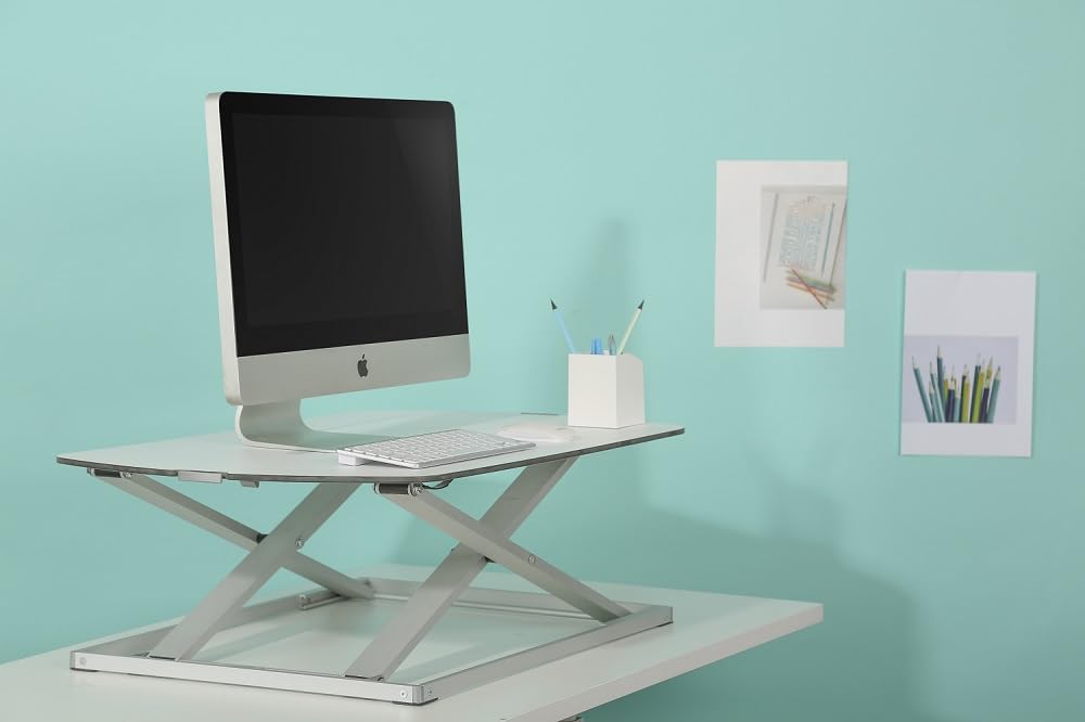 Ultra Slim Large - Schreibtisch Erhöhung - Höhenverstellbarer Schreibtischaufsatz - Höhe 3,5-36,8 cm - Breite 54 x 79 cm - Klemmfeder Bedienung - Weiß