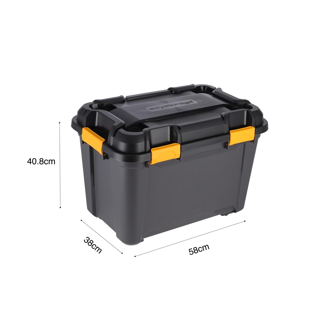 Kreher® Bunker Tough Aufbewahrungsbox 55L - 58 x 38 x 40,8 cm - IP67 wasserdicht & staubdicht, UV-beständig, schlagfest - Ideal für Werkzeug, Garage, Camping, Outdoor & Haushalt - 3 Stück