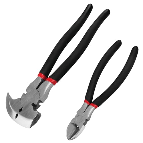 Image of Performance Tool W1722 10 in. Fence and 8 in. Diagonal Pliers Set | Drop forged alloy steel. Cushion grip handles. Features hammer head, pick end, wire cutters and crimper