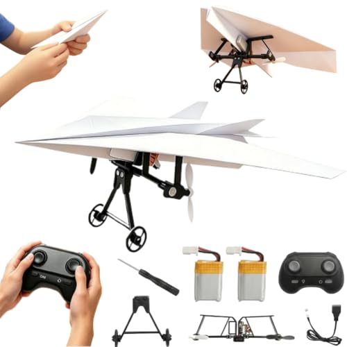 Image of Rc Paper Airplane Kit - DIY Electric Remote Control Plane with Gyro Stabilizer,Dual Propellers Rc Plane Kit,Lightweight Foldable Flying Stem Toy Micro Fixed Wing Drone,Cool Tech Gadgets Gifts