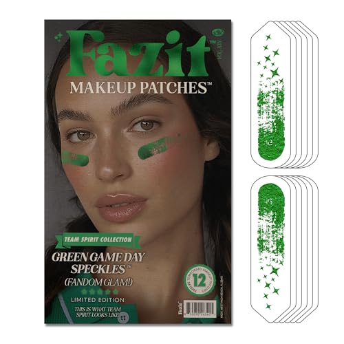 Fazit Green Game Day Speckles - Sports Makeup Patches Waterproof & Sweat-Proof Team Spirit Face Stickers for Sports Events Cheer and Tailgates Easy Peel & Apply Face Decals for Fans (12 Pack)