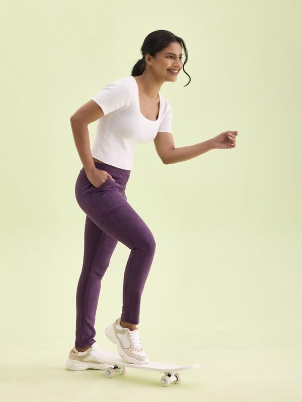 Image of GO COLORS Women Solid Mid Rise Suede Treggings