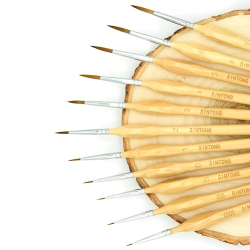 Sintong Miniature Paint Brushes,11 Pcs Fine Detail Paint Brush Set,Lightweight Wood Handle Paint Brushes For Acrylic Painting,Watercolor,Oil,Model #TOP7