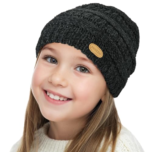 Sukeen Kids Winter Hat Chenille Knit Beanie Hat with Lined for Girls Boys Toddlers Ages 3-8 Warm Skull Caps for Ourdoor