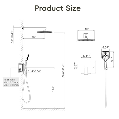Image of Gabrylly Shower System, Shower Faucets Sets Complete for Bathroom with High Pressure 10 inch Rain Shower and Handheld Shower, 2 Way Shower Valve Kit, Chrome