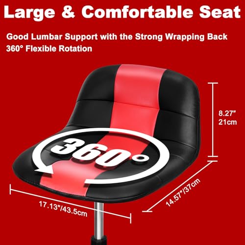 Image of Rolling Shop Stool with Wheels, Adjustable Garage Mechanic Stool Seat Shop Roller Work Chair Mobile Rolling Seat with Tool Tray, 2 Cup Holders, 4 inch Casters, 350 LBS, Heavy-Duty, Red