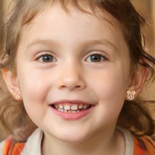 925 Sterling Silver Earrings for Girl Women: Hypoallergenic Initial Earrings with Pink Cubic Zirconia White Gold/Gold Cute Earrings Studs for Sensitive Ears Chirstmas Birthday Gifts4