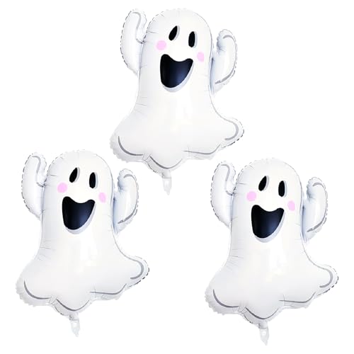 Image of Halloween Ghost Balloons, White Ghost Shaped Foil Balloons, Large Mylar Balloons for Trick or Treat Halloween Props Party Decoration Supplier, Birthday Party Balloons Sets 3Pcs