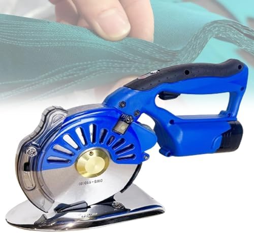 Cordless Electric Rotary Fabric Cutter 125mm, 5 Speed Settings, Includes 2 Blades & 2x2500mAh Batteries, Max Trimming Thickness 27mm, Ideal for Cotton and Fabrics