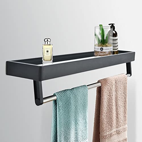 Étagère de salle de bain murale en verre trempé noir 80 cm avec porte-serviette