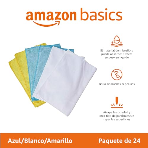 Amazon Basics Paño de limpieza de microfibra, 30.5 cm x 40.5 cm, 24 unidades, Multicolor - Imagen 3