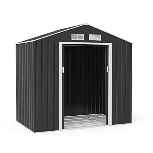 BillyOh 7x4 ft Portland Apex Garden Storage Shed, Dark Grey — Tough Galvanised Metal Sheds with Base, Air Vents, Lockable Sliding Doors - Small Garden Shed for Tools, Equipment and Bike Storage