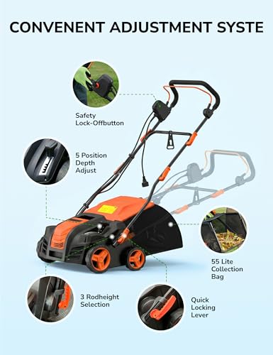 Image of Aspiron 16 inch Artificial Turf Sweeper 15Amp Artificial Turf Vacuum Apricot | 2000W Grass Sweeper Yard Power Brush with 55L Removable Leaf Collection Bag, Quick-Fold, Keeps Clear Sweepy Box