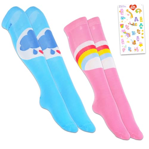 Care Bears Socks for Women Set - Bundle with 2 Pairs of Care Bears Socks Size 4-10 Plus Stickers for Teens | Care Bears Apparel for Women