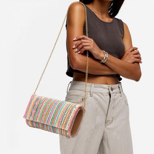 Image of Fozehlad Straw Clutch Purse for Women, Woven Straw Beach Crossbody | Raffia Envelope Wallet, Fold Over, Chain Shoulder Bag