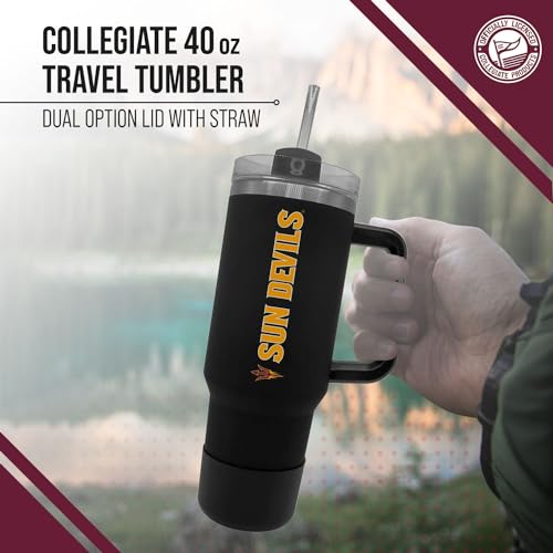 Image of Campus Colors College & University 40 oz Travel Tumbler With Handle - Dual Option Lid With Straw - Vacuum Insulated Stainless Steel (Arizona State Sun Devils - Black)