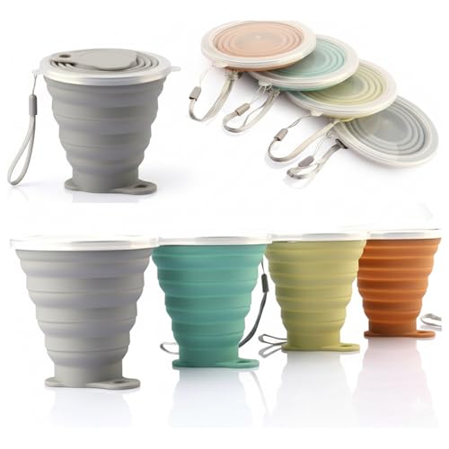 Image of Silicone Collapsible Travel Drinking Cup Reusable Small Portable Lightweight Folding With Lid Expandable Drinking Cup For Travel Outdoor Hiking Camping (PACK OF-1 /MULTICOLOR)
