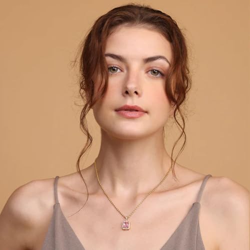 Image of PALMONAS Pink Emerald Geometric Pendant for Women - Gift For Women & Girls, Waterproof & Anti Tarnish Pendant Necklace Jewellery
