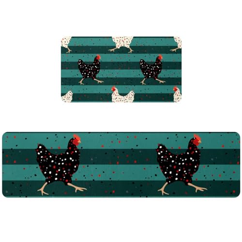 Juego de 2 alfombrillas de cocina de diseño de gallinas, antideslizante y absorbente 2