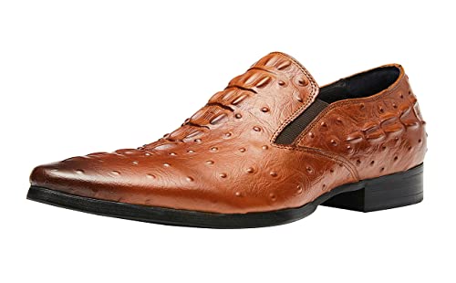 Santimon Casual Slip On Pointed-Toe Genuine Leather Alligator Patent Buttons Dress Loafers for Men Fashion Shoes Business Wedding Party Formal