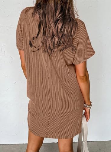 Image of Acelitt Womens Casual Summer Crewneck Short Sleeve Ribbed Mini Tshirt Dress, XS-3XL