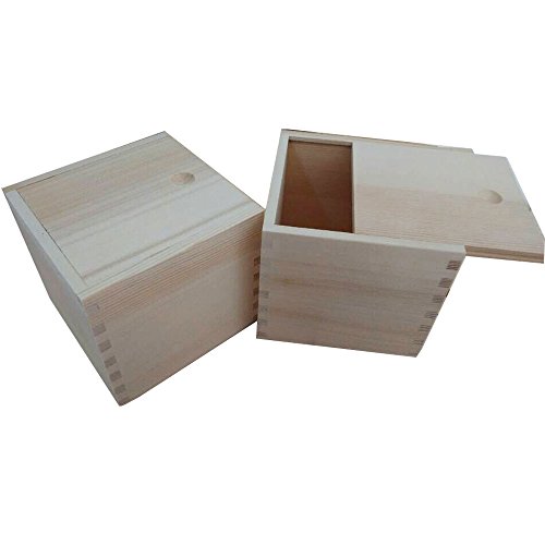 Starmall Wooden Unfinished Storage Box With Slide Top-Square (Big(5" X 5" X 4.5")) #TOP3