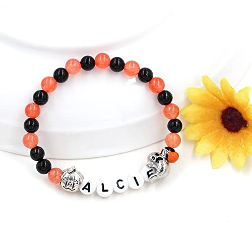 Image of Uloveido Black Orange Jade Charms Halloween Bracelets All Saints' Gift - DIY Customized Name Beaded Bracelet
