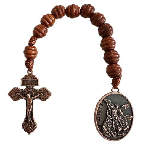 Bovemee Saint Michael Archange Pocket Rosary Easter GiftHandmade Wooden Rodary Beads Necklace Catholic Rosaries Christian Prayer Cross For Men