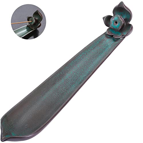Brateuanoii Quemador de Incienso Cerámica, Incensario Carbon, Quemador de Incienso de Cerámica en Forma de Barco, 24.5cm para la Decoración de Yoga Meditativa de la Aromaterapia, Verde Retro