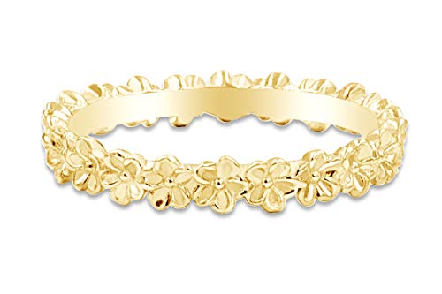 AFFY 14k Gold Plated 925 Sterling Silver (Violet, Plumeria, Poppy) Design Flower Wedding Band Promise Ring Jewelry For Her Women