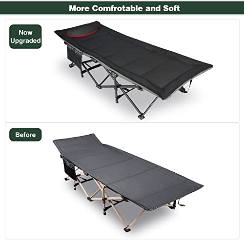 REDCAMP Padded Folding Camping Beds for adults, 28" Extra Wide Heavy Duty Sturdy Camp Bed with Mattress Portable, Strong Thicker Tubes Sleeping Cot Outdoor Travel Office,Black - Image 2
