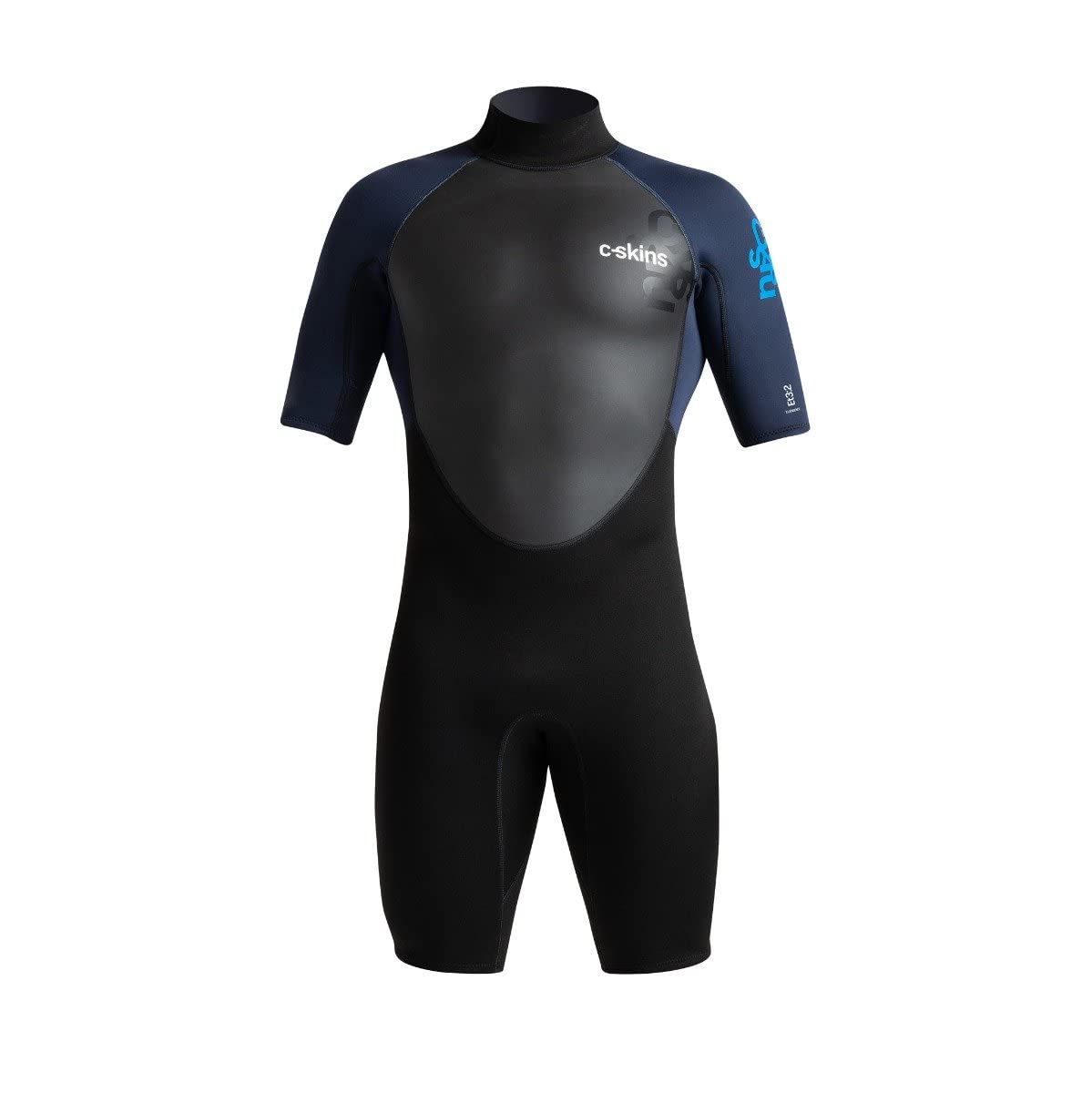 C-Skins 2023 Mens Element 2 3/2mm Back Zip Shorty Wetsuit - Black Slate Cyan - Breathable - Xtend neoprene upper body Mens Wetsuit - M