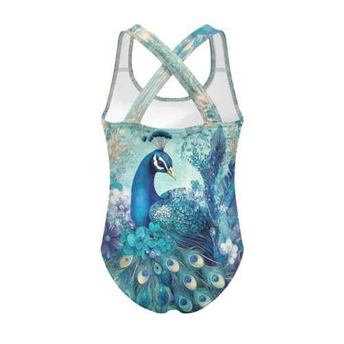 Image of WELLFLYHOM Girls' One Piece Swimsuit for Age 5-14 Cross Back Full Coverage Swimwear Sleeveless Bathing Suits