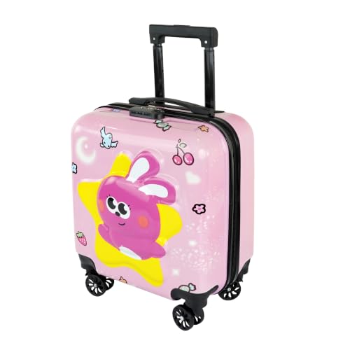 Image of Storite 18In Kids Luggage Trolley Hard Shell Cabin Suitcase | Cartoon Bunny Star Design Suitcase Ideal For School Trips Vacations Holidays And Weekend Travel(Peach Pink-35 x 23 x 38 Cm)