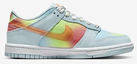 Nike Dunk Low Big Kids' Shoes (HF4797-474, Glacier Blue/Light Lemon Twist/Aquarius Blue/Total Orange) Size 5